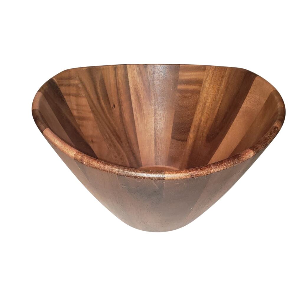 Lipper International Wave Rim Large 12" Teak Wood Salad Serving Bowl New Unused
